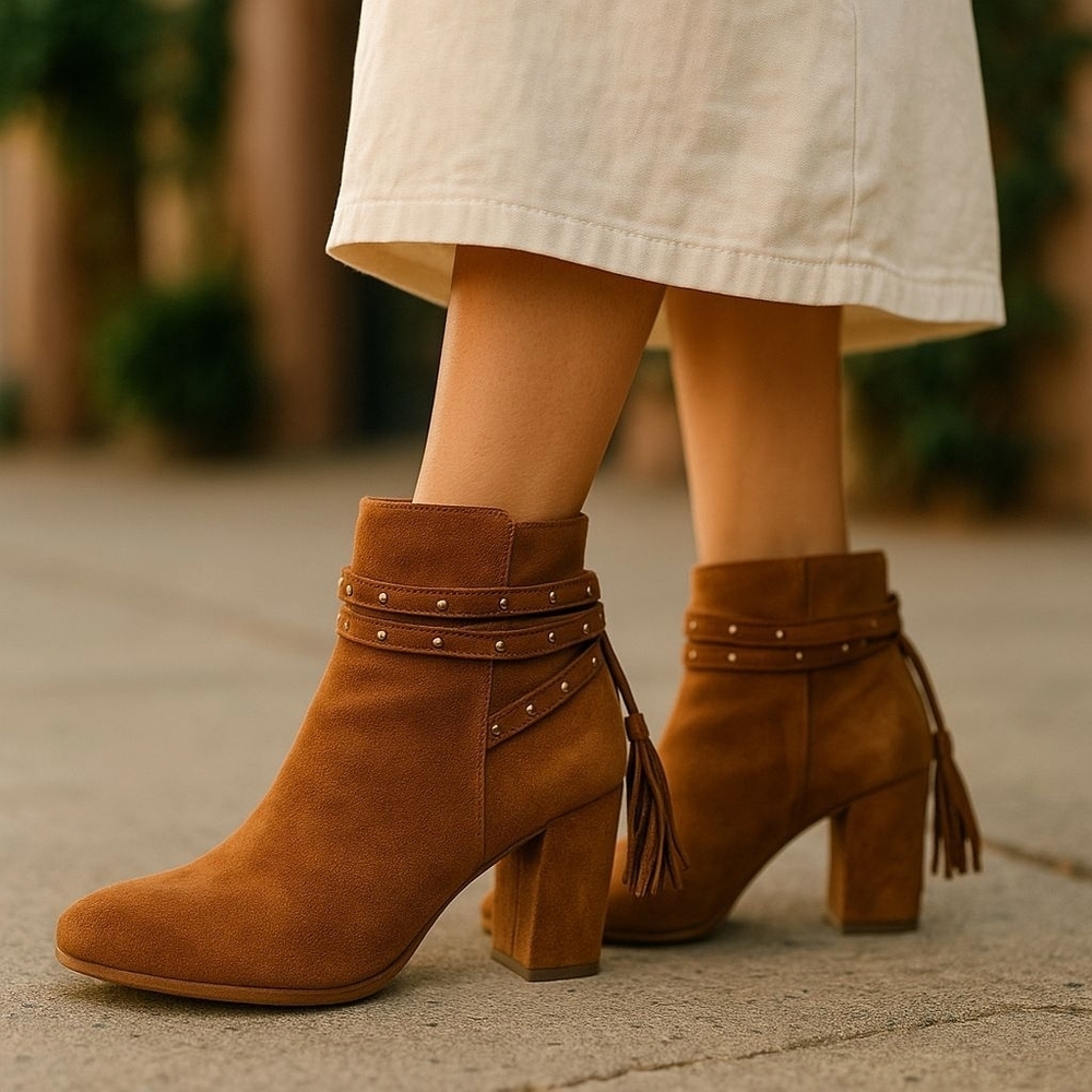 Bamboo Studded Suede Like Ankle Boots. Size 8